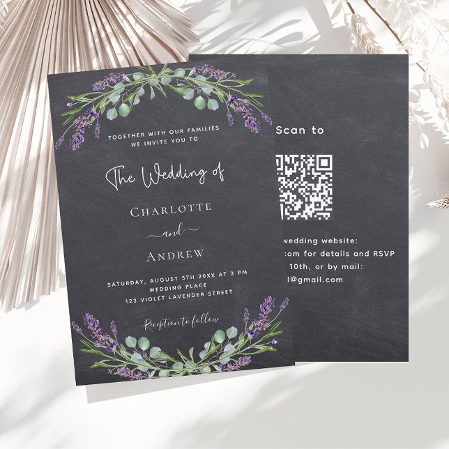Invitation Tableau noir Lavender gris QR RSVP mariage de luxe (Créateur téléchargé)