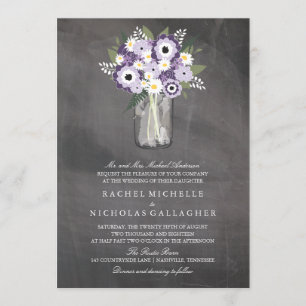 Invitation Tableau noir Mason Jar violet Garden   MARIAGE