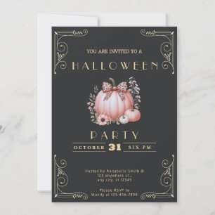 Invitation Tableau noir & or Citrouille Bow Cute Halloween