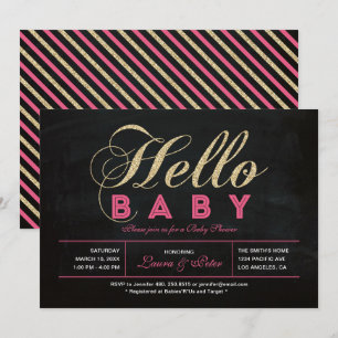 Invitation Tableau noir, Or   Typographie Baby shower fille