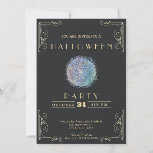 Invitation Tableau noir pentagramme bleu or Halloween