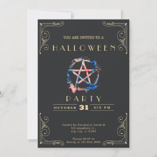Invitation Tableau noir Pentagramme noir et or Halloween