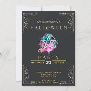 Invitation Tableau noir Pentagramme noir et or Halloween