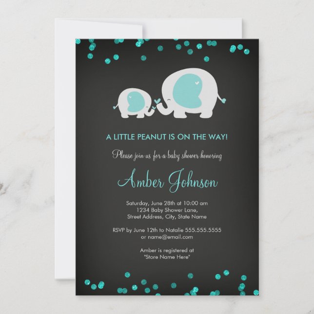 Invitation Tableau noir Petit Baby shower bleu arachide Invit (Devant)
