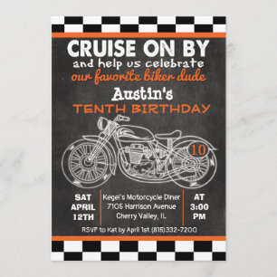 Invitation tableau noir pour anniversaire de moto 