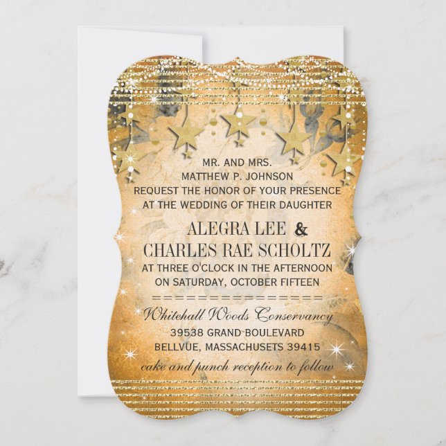 Invitation Tableau noir rose Mariage or sous les étoiles (Devant)