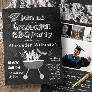 Invitation Tableau noir rustique 4 Photo Fun Graduation BBQ