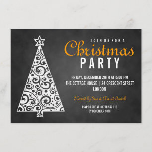 Invitation Tableau noir Tourbillonnant Arbre de Noël Orange n