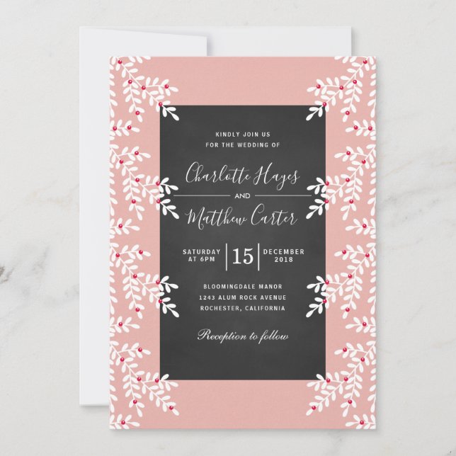 Invitation Tableau rose-clair moderne de mariage d'hiver (Devant)