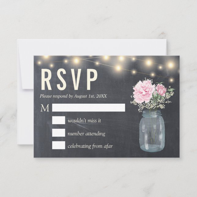 Invitation Tableau Rustique Ardoise Fleur de Pivoine Florale  (Devant)