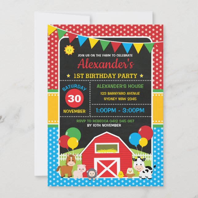 Invitation Tableau vibrant d'anniversaire d'animaux de (Devant)
