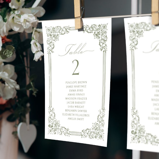 Invitation Tableau Vintage du nombre de sièges vert Sage (Sage Green Vintage Table Number Seating Chart)