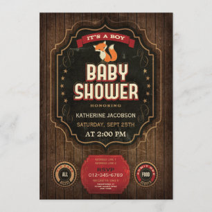 Invitation Tableau vintage et bois de baby shower rustique de