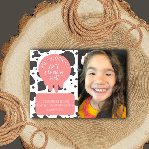 Invitation Taches de vache motif marron rose fête d'anniversa