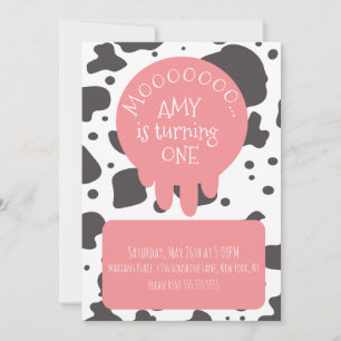 Invitation Taches de vache motif marron rose Fête d'anniversa