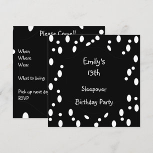 Invitation Taches noires et blanches 13e anniversaire Pyjama 