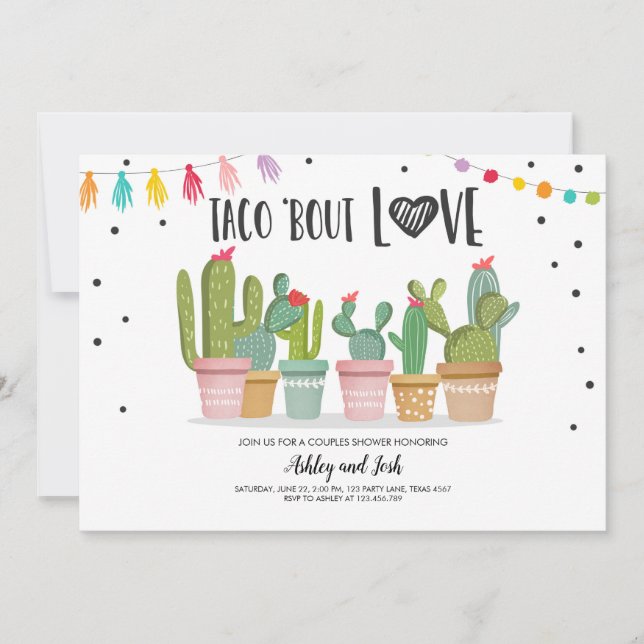 Invitation Taco à propos d'amour Fiesta Couple Shower Cactus (Devant)