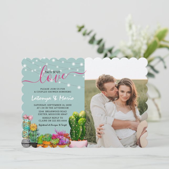 Invitation Taco 'À propos d'amour Fiesta Couples Douche Photo (Debout devant)
