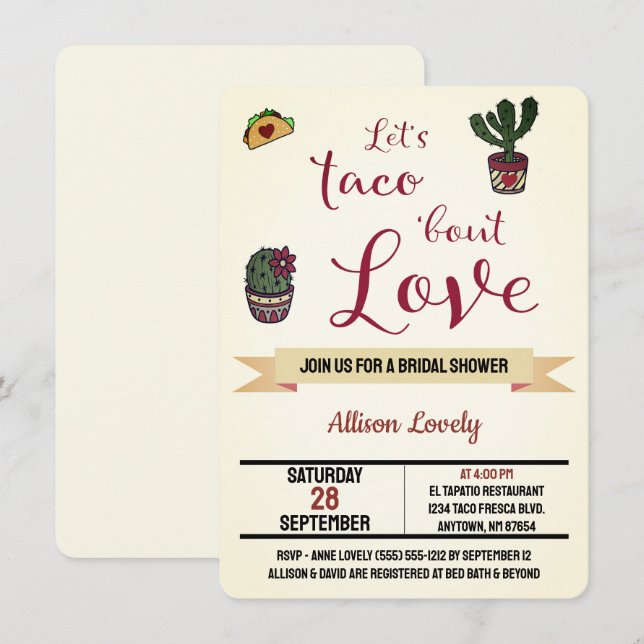 Invitation Taco 'À propos d'amour Fiesta Fête des mariées à t (Devant / Derrière)