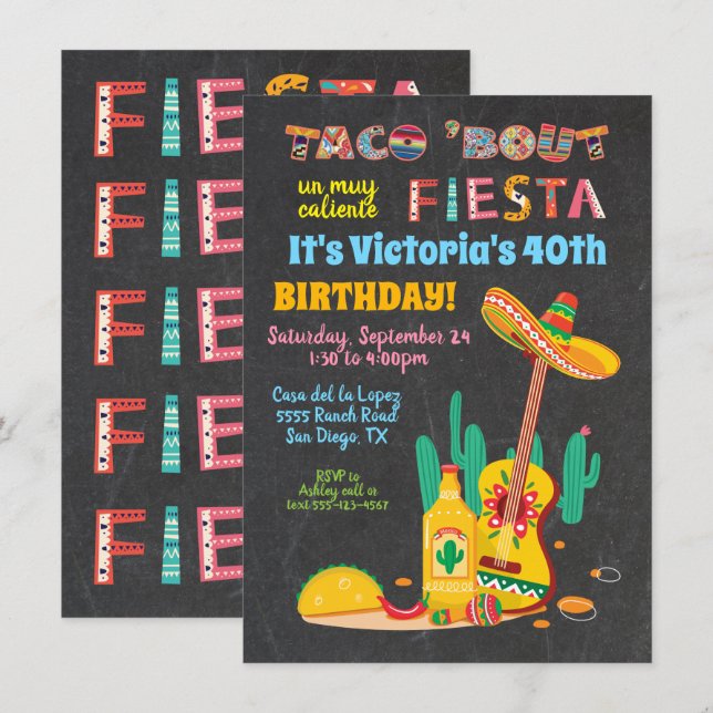 Invitation Taco à propos d'un anniversaire de Fiesta Mexicain (Devant / Derrière)