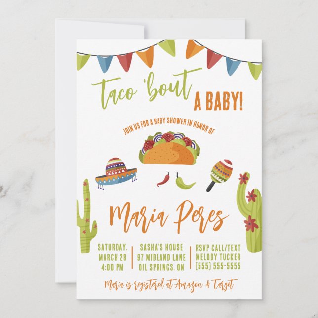 Invitation Taco 'Bout a Baby ! Baby shower à thème Tacos (Devant)