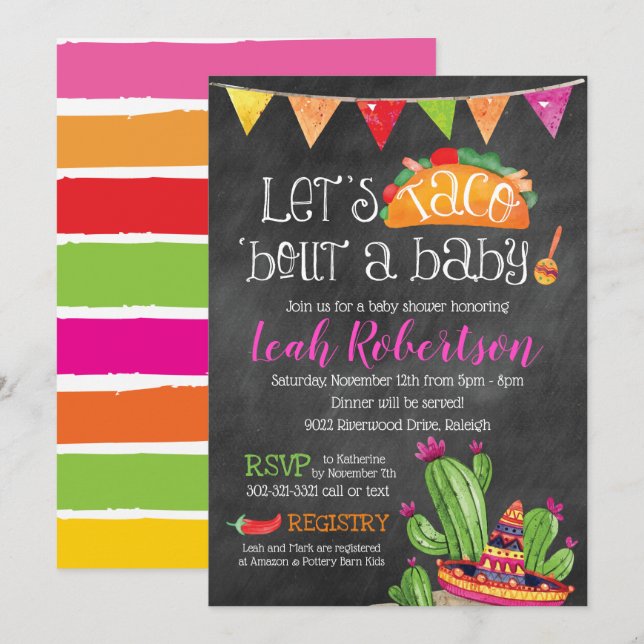 Invitation Taco bout a Baby - Baby shower de tableau noir (Devant / Derrière)