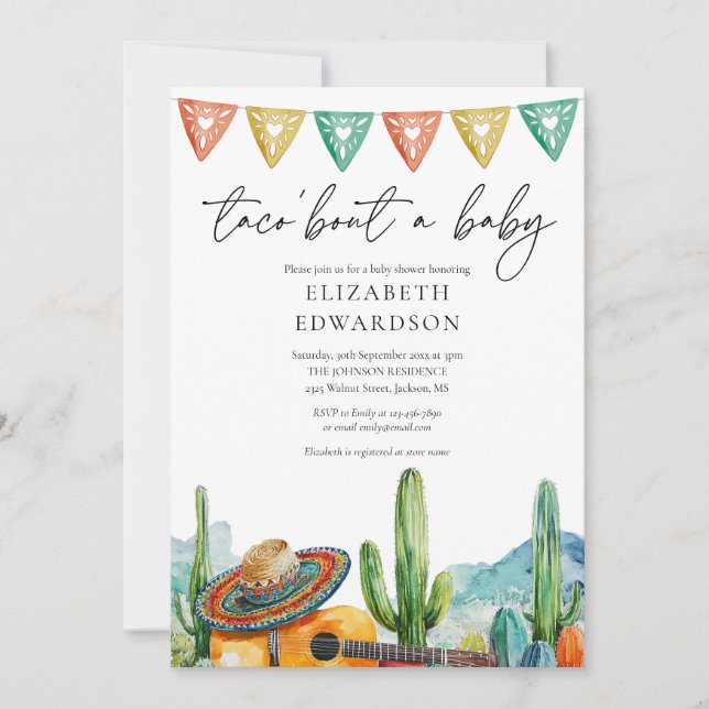 Invitation Taco Bout A Baby Fiesta Baby shower d'aquarelle (Devant)