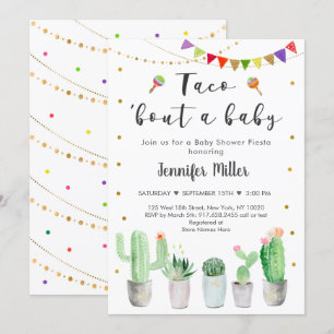 Invitation Taco Bout A Baby Gold Fiesta Cactus Baby shower