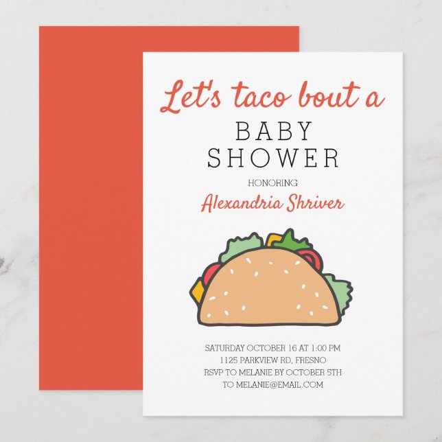 Invitation Taco Bout A Baby shower Fiesta (Devant / Derrière)