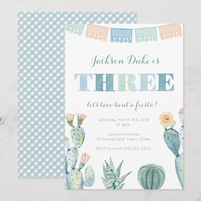 Invitation Taco Bout A Fiesta Boy 3e fête d'anniversaire (Devant / Derrière)