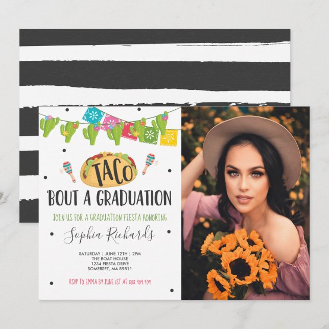 Invitation Taco 'Bout A Graduation Fiesta Graduation Party (Devant / Derrière)
