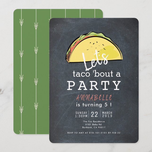 Invitation Taco Bout A Party Chalkboard Fiesta Anniversaire (Devant / Derrière)