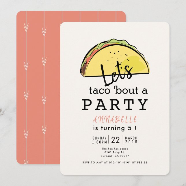 Invitation Taco Bout A Party Fiesta Anniversaire (Devant / Derrière)