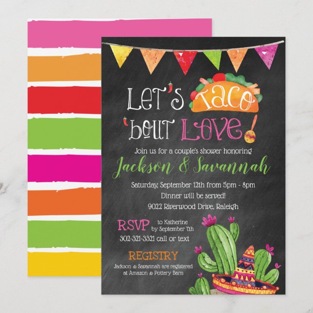 Invitation Taco bout Amour - Bridal Chalkboard (Devant / Derrière)