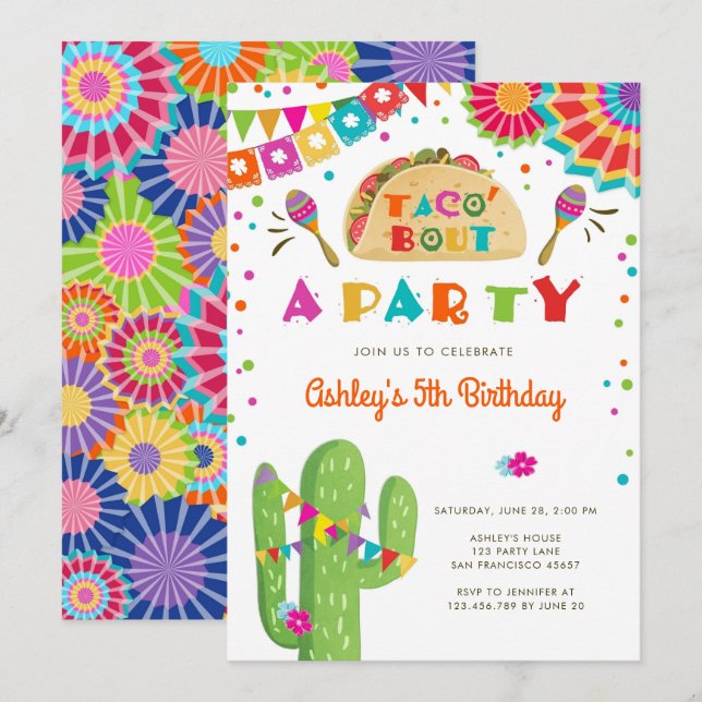 Invitation Taco Bout Fête des Cactus Anniversaire Mexicain (Devant / Derrière)
