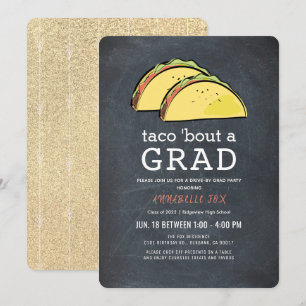 Invitation Taco Bout GRAD Chalkboard Gold Drive-by Graduation