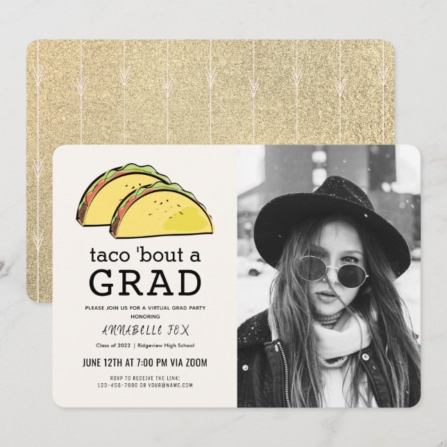 Invitation Taco Bout GRAD Photo Gold Virtual Graduation (Devant / Derrière)