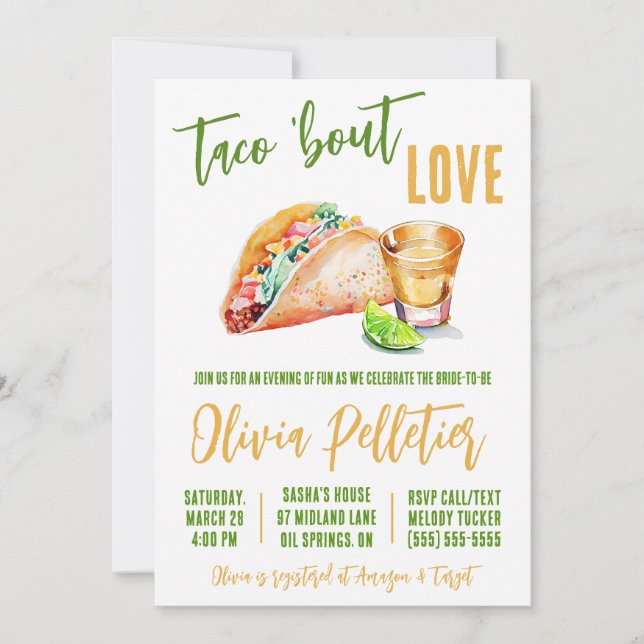 Invitation Taco 'Bout Love ! Fête des mariées Tacos et Tequil (Devant)