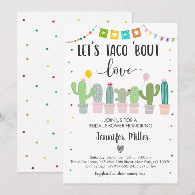 Invitation Taco Bout Love Fiesta Cactus Fête des mariées (Devant / Derrière)