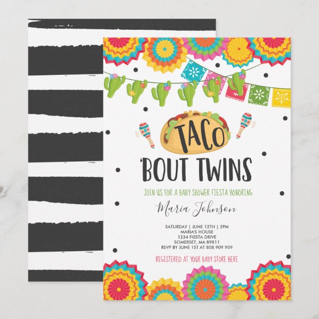 Invitation Taco 'Bout Twins Fiesta Twin Baby shower (Devant / Derrière)