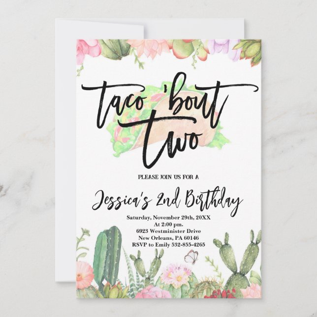 Invitation Taco ’Bout Two Fiesta, Taco Deuxième Anniversaire (Devant)