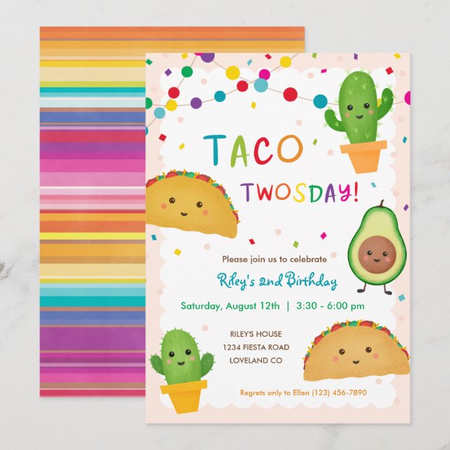 Invitation Taco Deux Jours Anniversaire Fête de fête (Devant / Derrière)