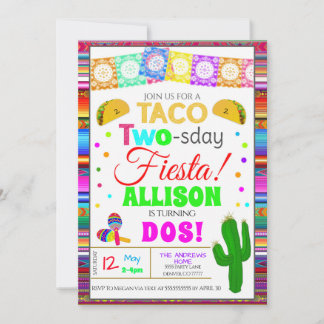 Invitation Taco Deux Jours Deuxième Anniversaire Fiesta Invit