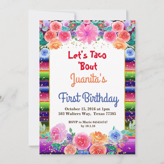 Invitation Taco sur Fiesta Mexicaine 1er anniversaire fête (Devant)