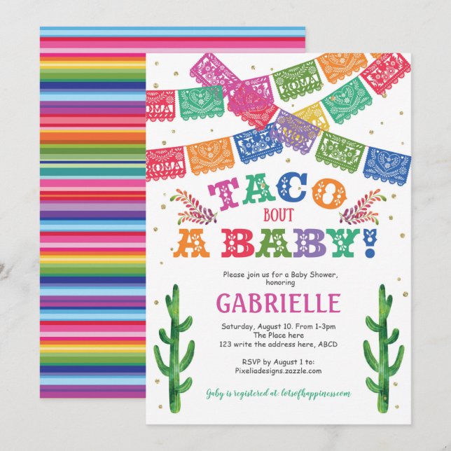Invitation Taco sur un bébé, Baby shower de Fiesta (Devant / Derrière)