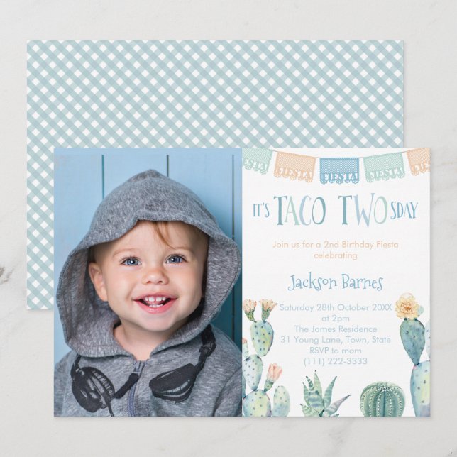 Invitation Taco TWOsday Boy 2e anniversaire de fête photo (Devant / Derrière)