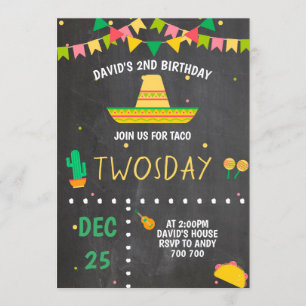Invitation Taco Twosday Boy Fiesta 2e fête d'anniversaire Mex