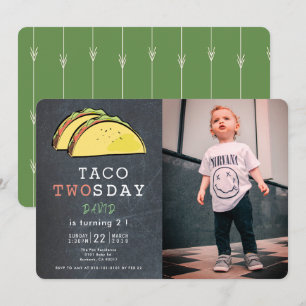 Invitation Taco Twosday Tuesday Chalkboard Photo 2nd Birthday