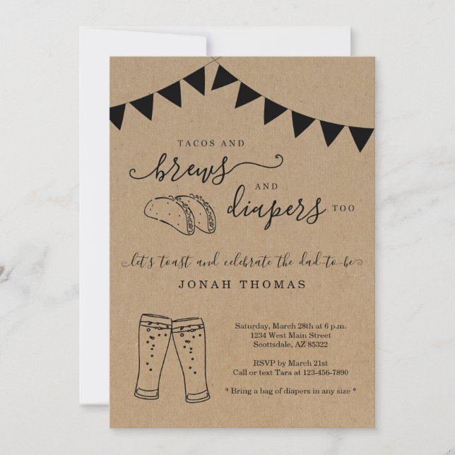 Invitation Tacos et brasses et plongeurs au Baby shower mascu (Devant)