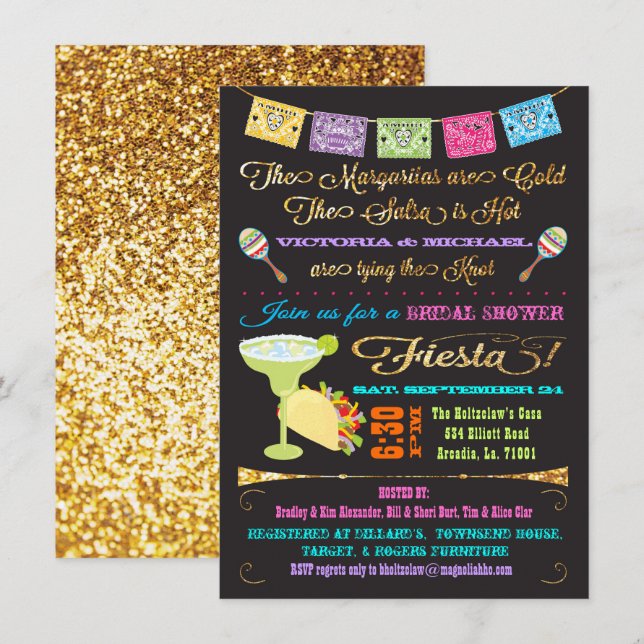 Invitation Tacos et Tequila Couples Fête des mariées Fiesta (Devant / Derrière)